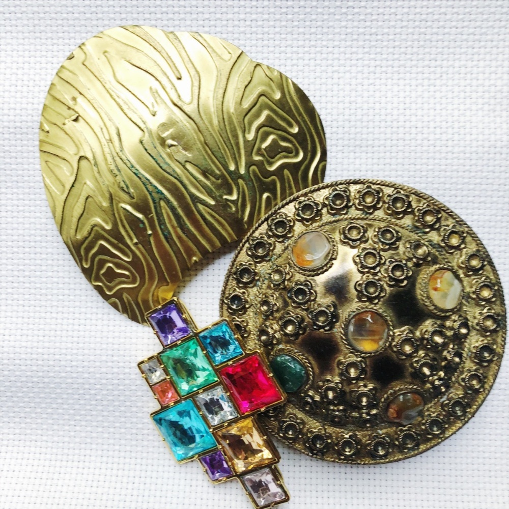 Vintage Gold Metal Gemstone Belt Buckles